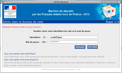 Fenêtre de login